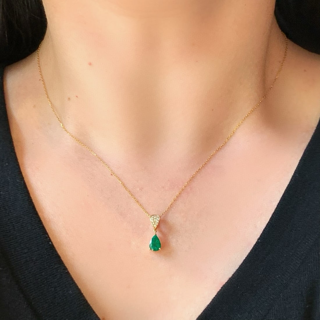 14k Gold 1.10 Ct Vivid Green Natural Emerald & Diamond Pendant( Without Chain ) - 4