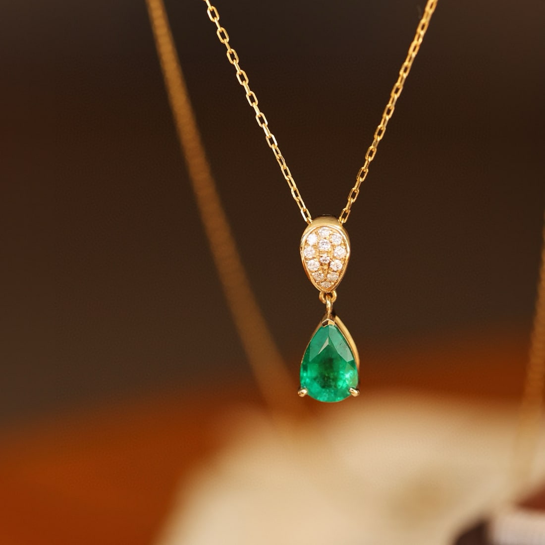 14k Gold 1.10 Ct Vivid Green Natural Emerald & Diamond Pendant( Without Chain ) - 5