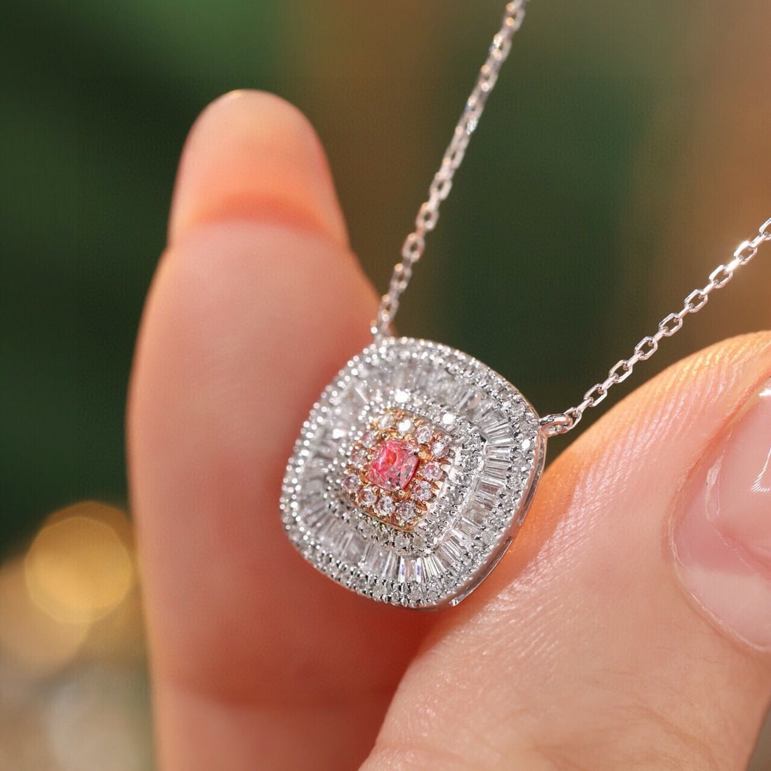 14k Gold 0.60 Ctw Natural Pink Diamond & Diamond Necklace - 3