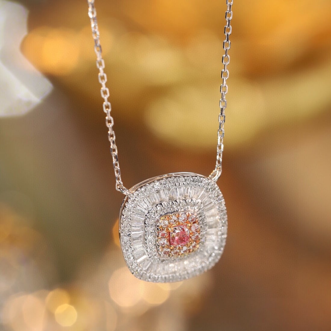 14k Gold 0.60 Ctw Natural Pink Diamond & Diamond Necklace - 5