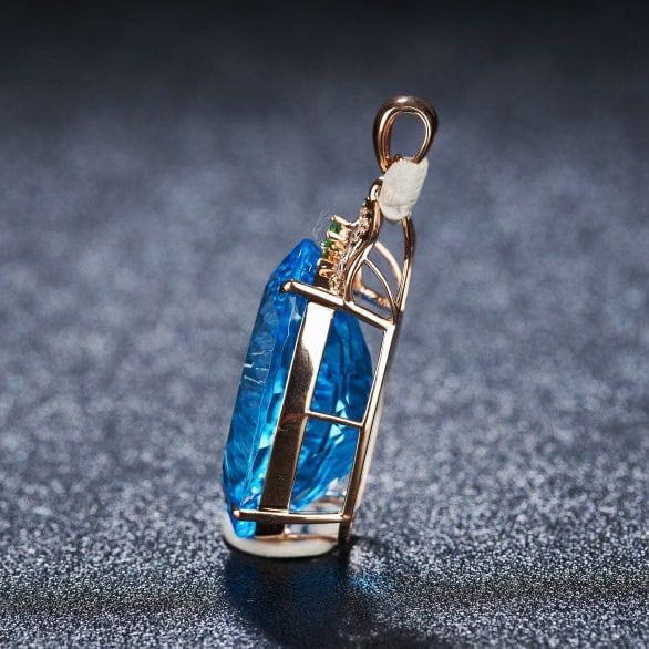 14k Gold 22.88 Ct Natural Topaz & Diamond & Tsavorite Pendant( Without Chain ) - 2