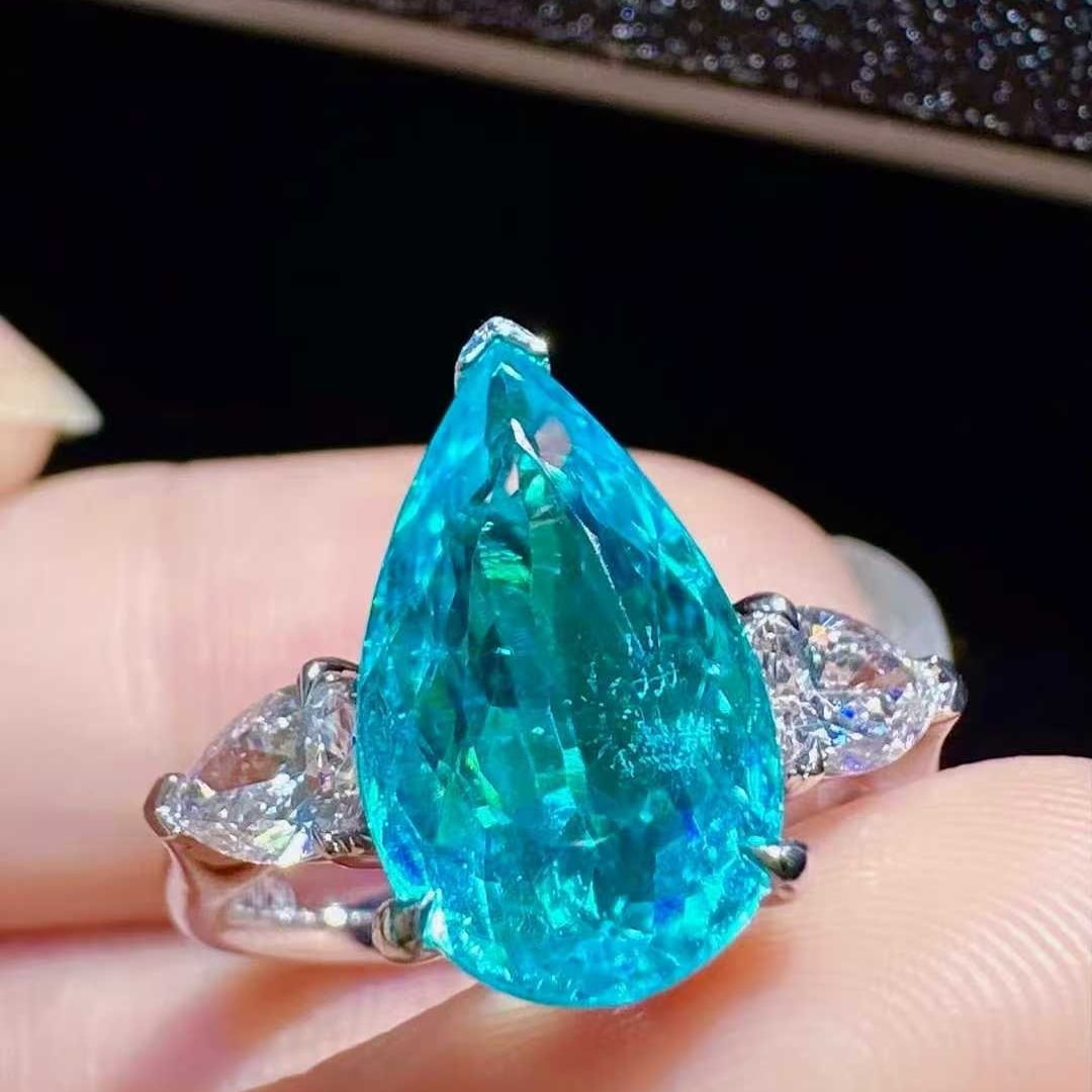 14k Gold 4.41 Ctw Natural Paraiba Tourmaline & Diamond Ring - 2