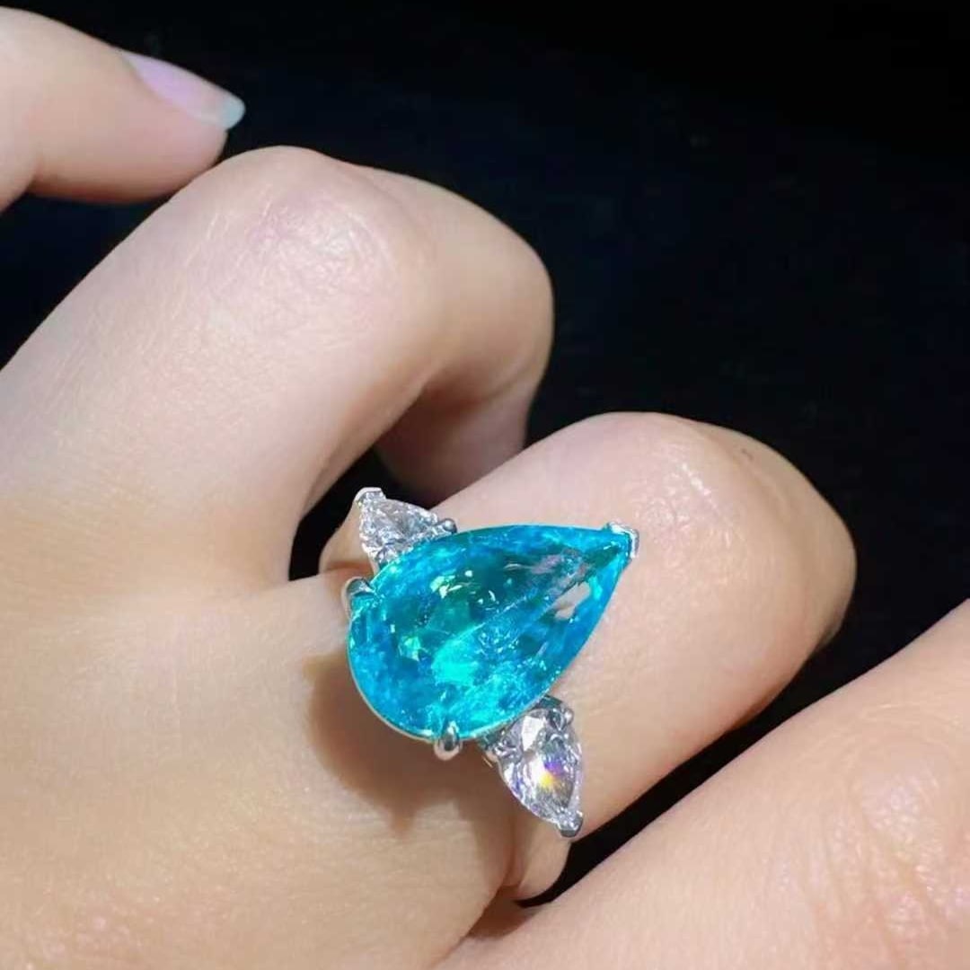 14k Gold 4.41 Ctw Natural Paraiba Tourmaline & Diamond Ring - 3