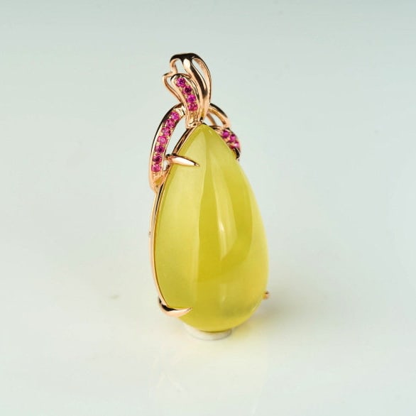 14k Gold 23.56 Ct Natural Prehnite & Ruby Pendant( Without Chain ) - 7