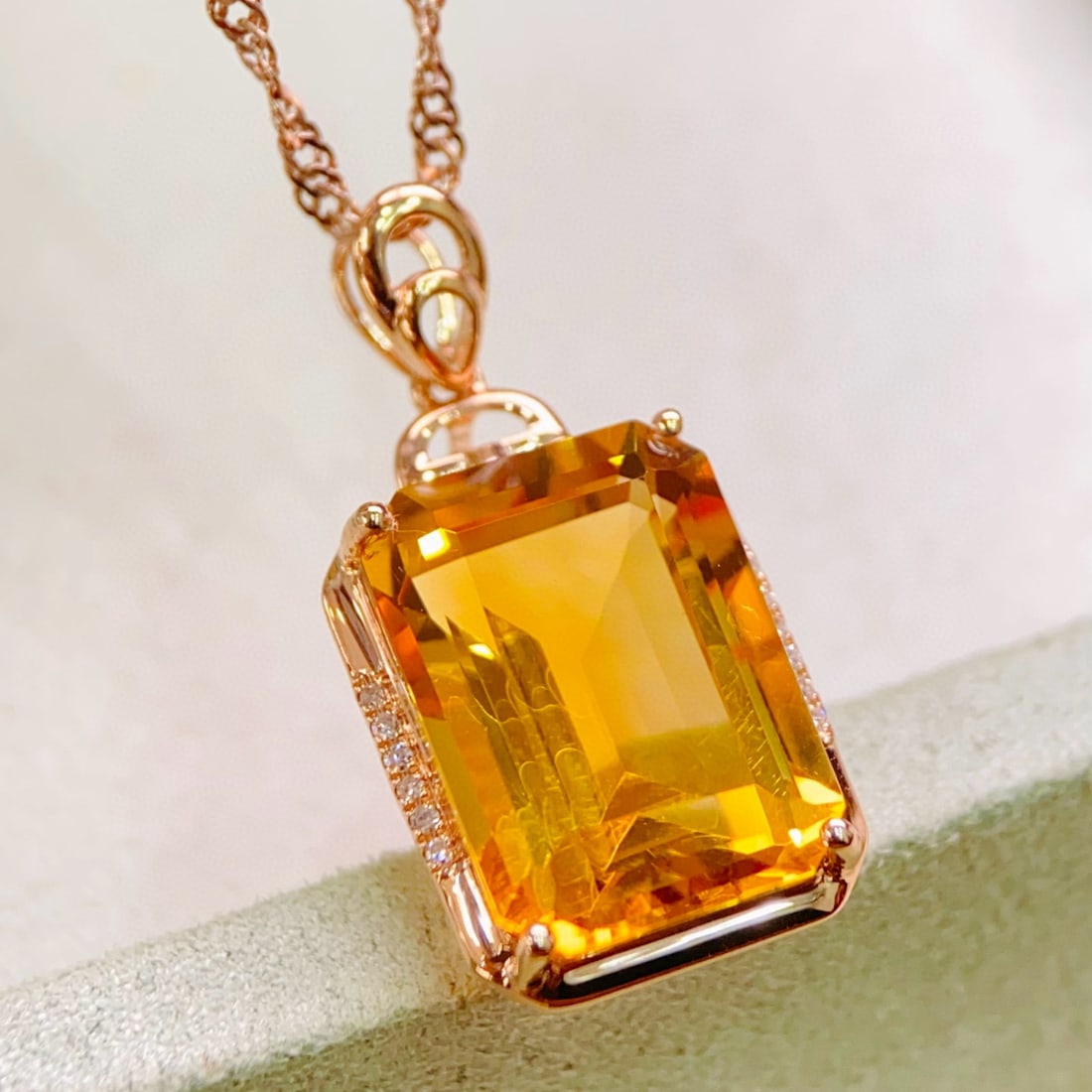 14k Gold 7.23 Ctw Natural Citrine & Diamond Pendant( Without Chain ) - 5