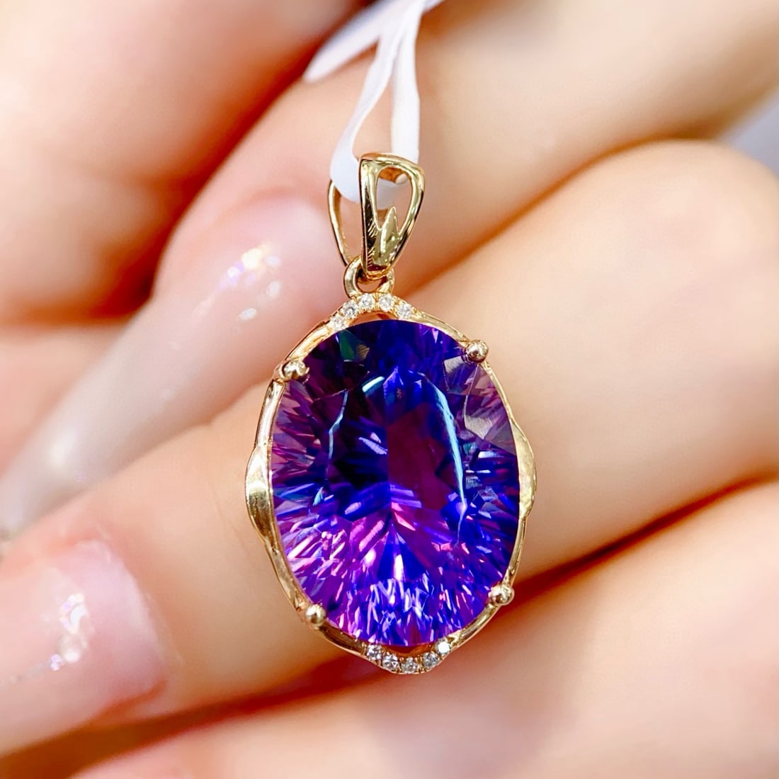 14k Gold 9.43 Ctw Natural Amethyst & Diamond Pendant( Without Chain ) - 2