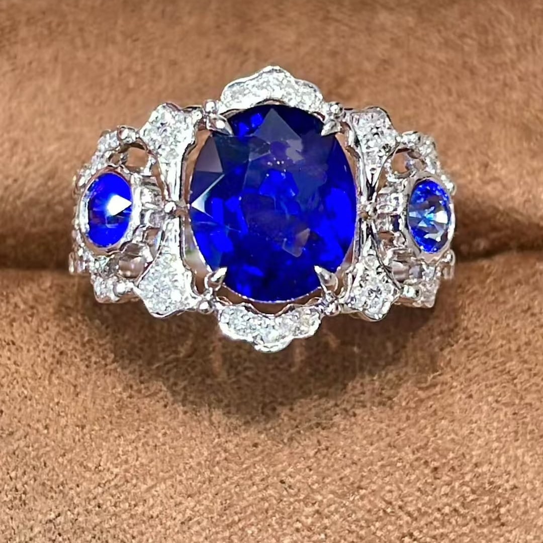 14k Gold 2.71 Ct Natural Sapphire & Diamond Ring - 3