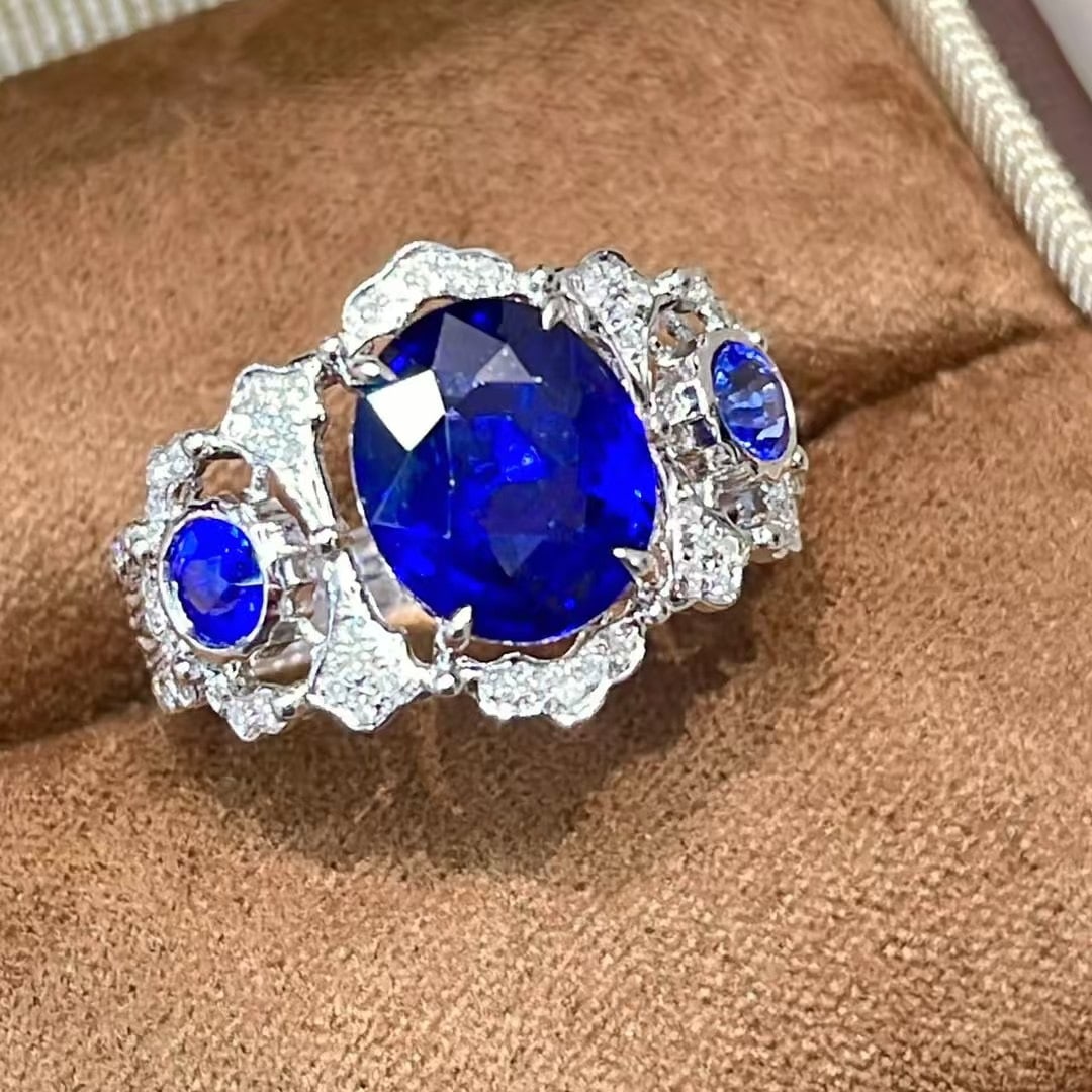 14k Gold 2.71 Ct Natural Sapphire & Diamond Ring - 4