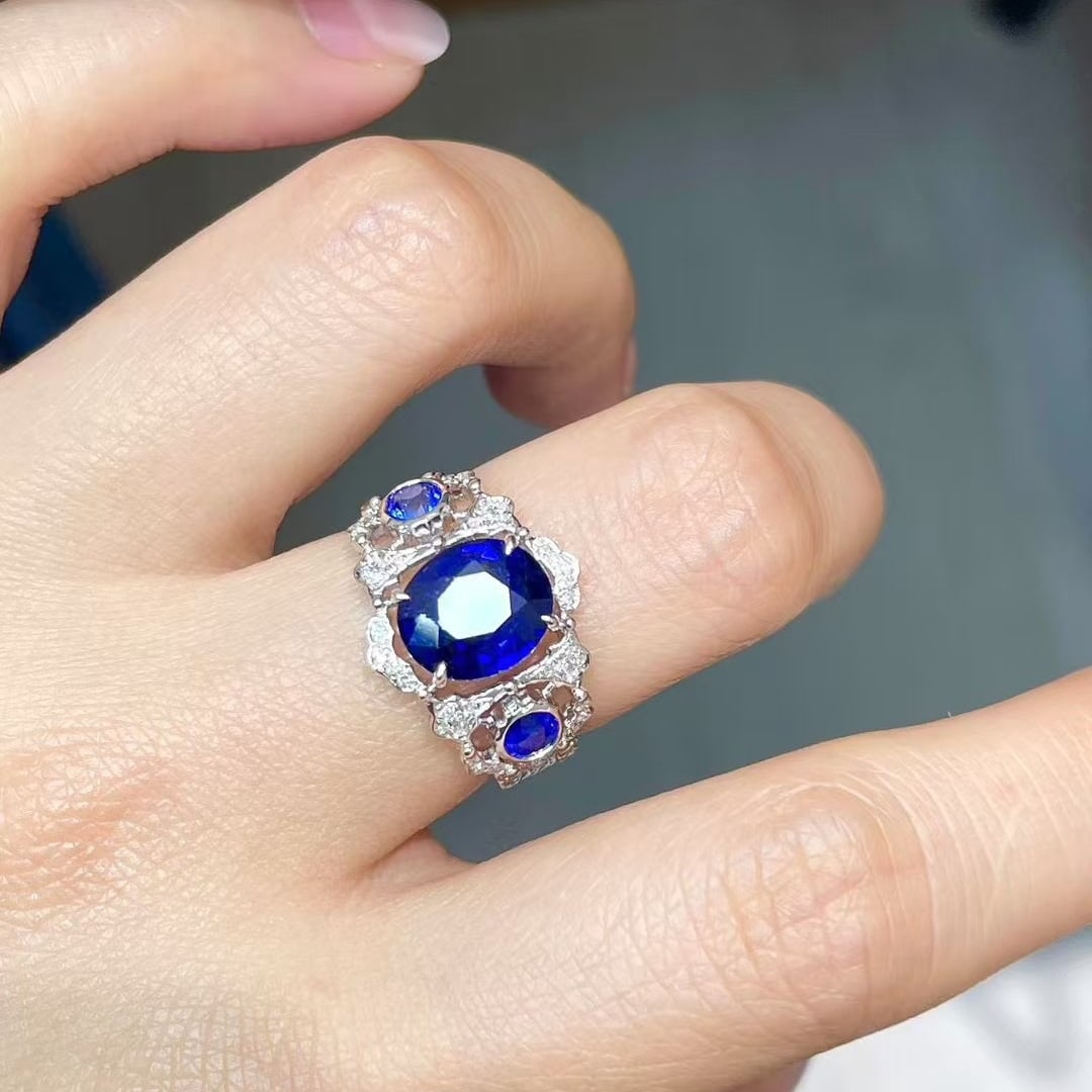 14k Gold 2.71 Ct Natural Sapphire & Diamond Ring - 6