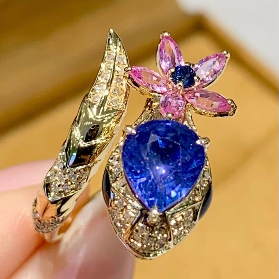 14k Gold 1.6 Ct Natural Sapphire & Diamond Ring - 3