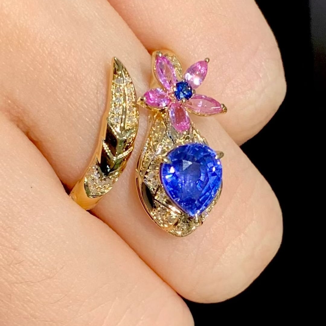 14k Gold 1.6 Ct Natural Sapphire & Diamond Ring - 5