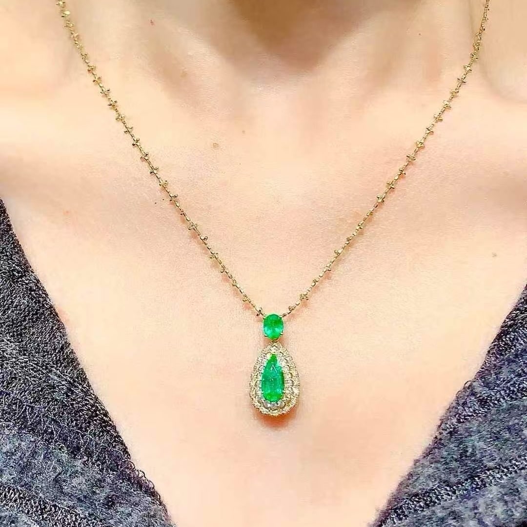 14k Gold 1.2 Ct Natural Emerald & Diamond Pendant( Without Chain ) - 3