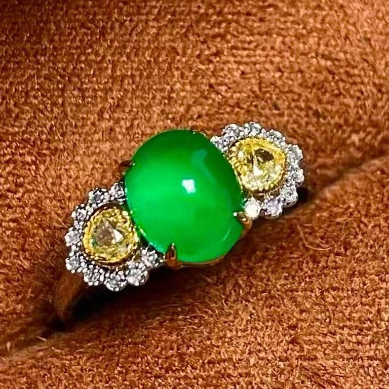 14k Gold 2.00 Ctw Natural Emerald & Yellow Diamond Ring - 3
