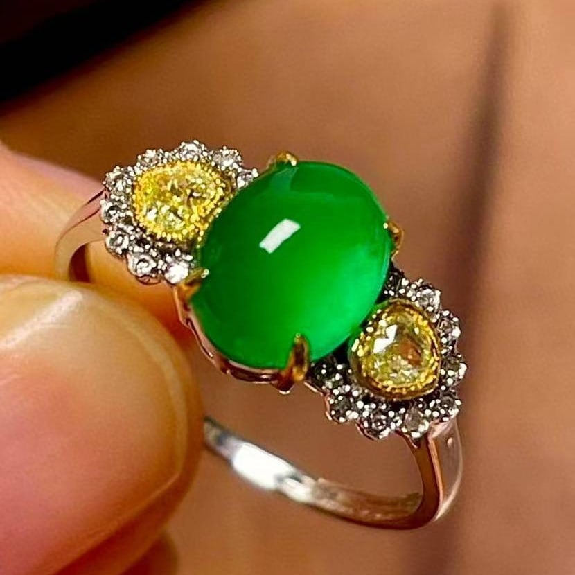 14k Gold 2.00 Ctw Natural Emerald & Yellow Diamond Ring - 6