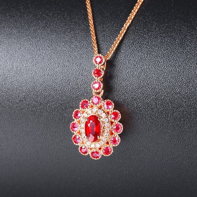 14k Gold 0.83 Ctw Vivid Red Natural Ruby & Ruby Pendant( Without Chain ) - 2