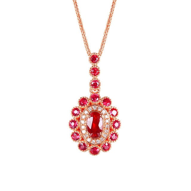 14k Gold 0.83 Ctw Vivid Red Natural Ruby & Ruby Pendant( Without Chain ) - 5