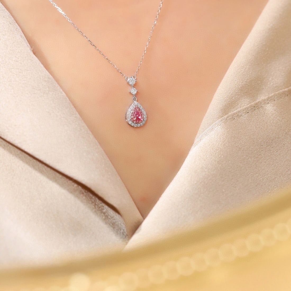 14k Gold 0.35 Ctw Natural Pink Diamond & Diamond Necklace - 3