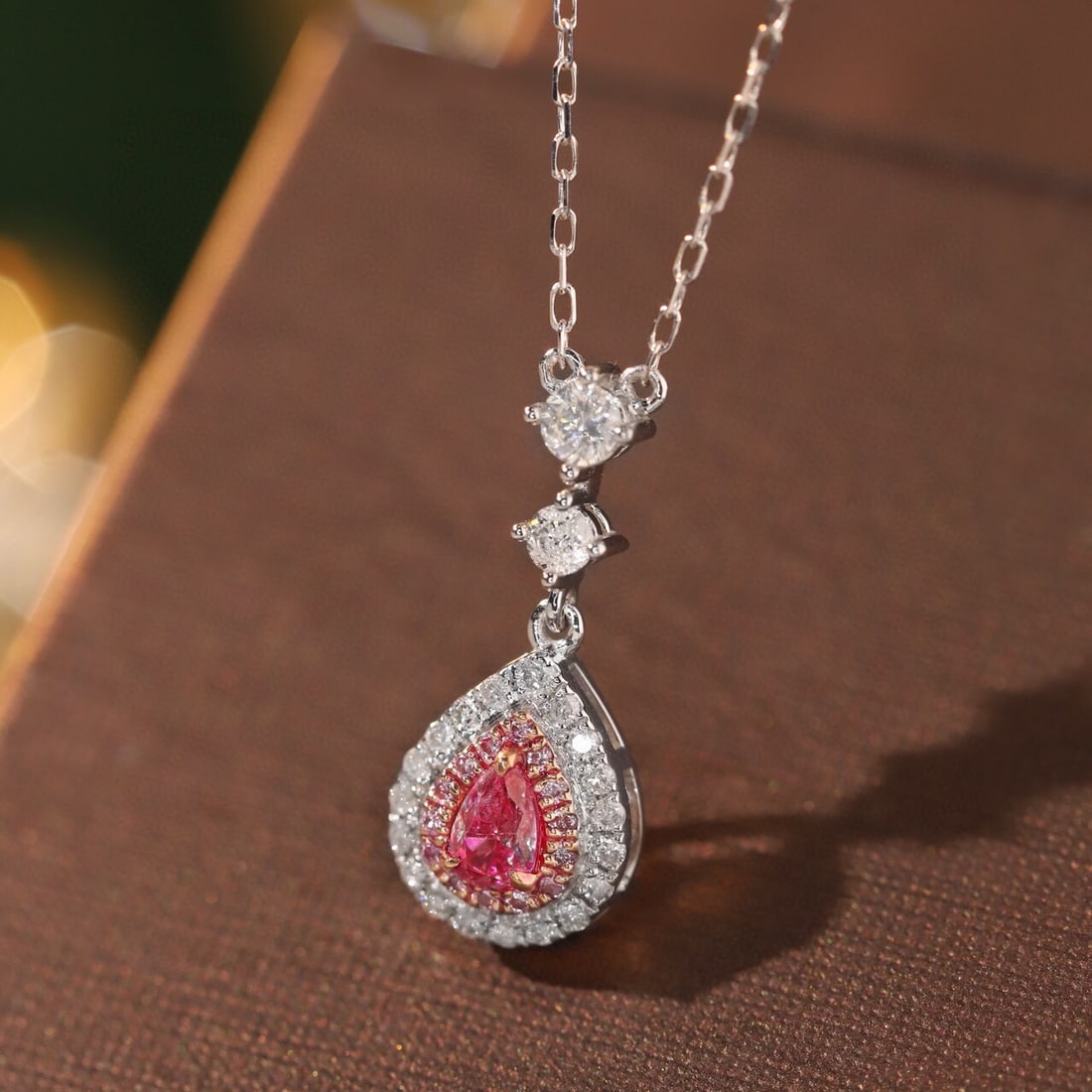 14k Gold 0.35 Ctw Natural Pink Diamond & Diamond Necklace - 5