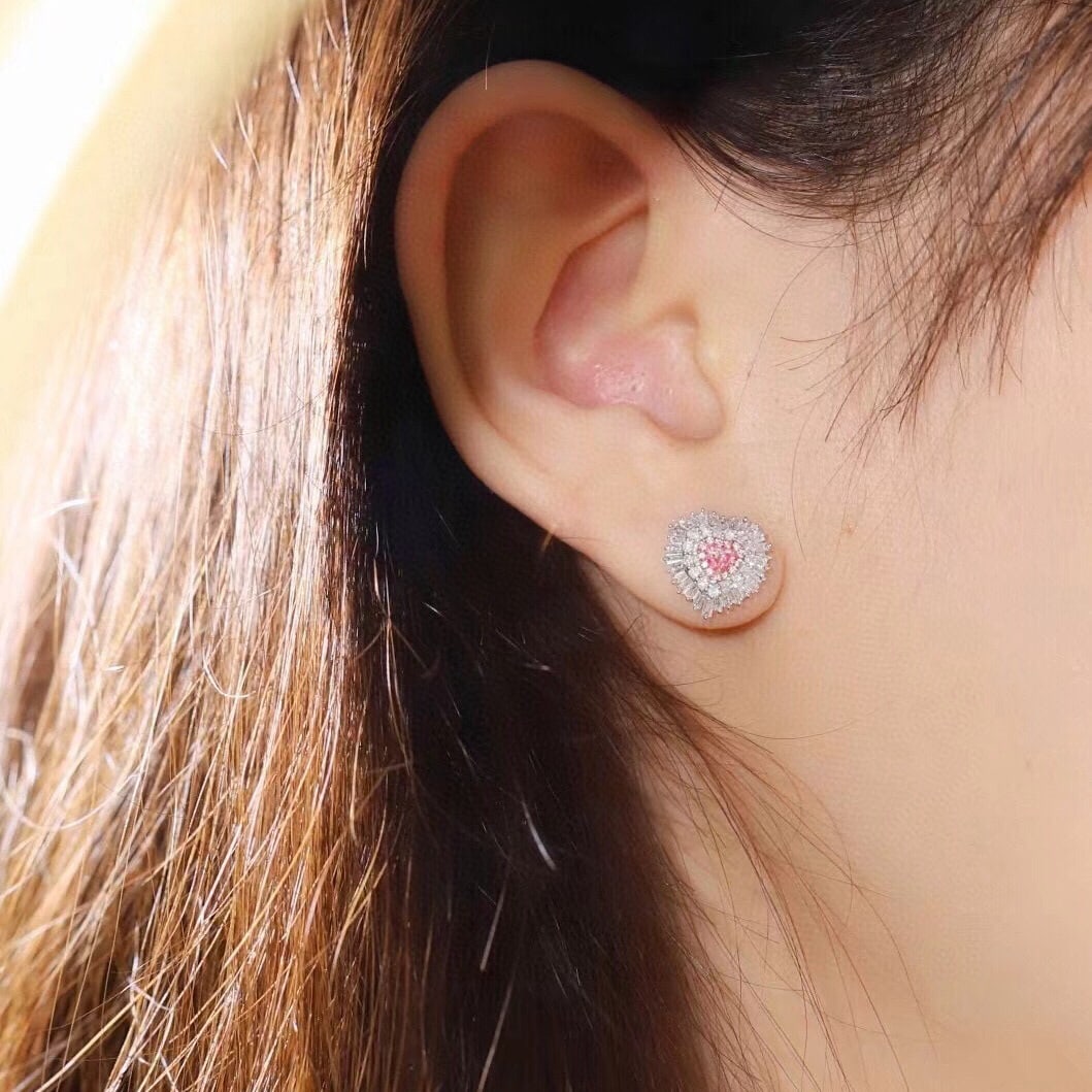 14k Gold 0.90 Ctw Natural Pink Diamond & Diamond Earrings - 8