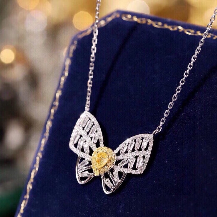 14k Gold 0.55 Ctw Natural Yellow Diamond & Diamond & Butterfly Necklace - 5