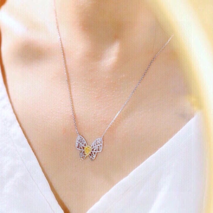 14k Gold 0.55 Ctw Natural Yellow Diamond & Diamond & Butterfly Necklace - 6