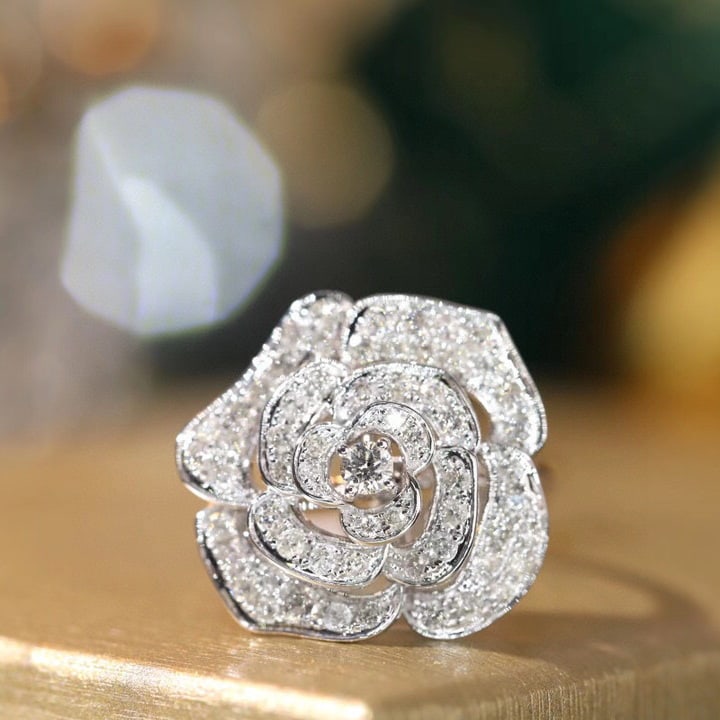 14k Gold 1 Ct Natural H Diamond & Flowers Ring: Ref:231127233 // gold content:14k gold // ring size:7. 25us // // main gemstone:diamond // shape:round // carat weight:1ct // clarity grade:vs-si // color:h // treatment:natural // cut grade:g //