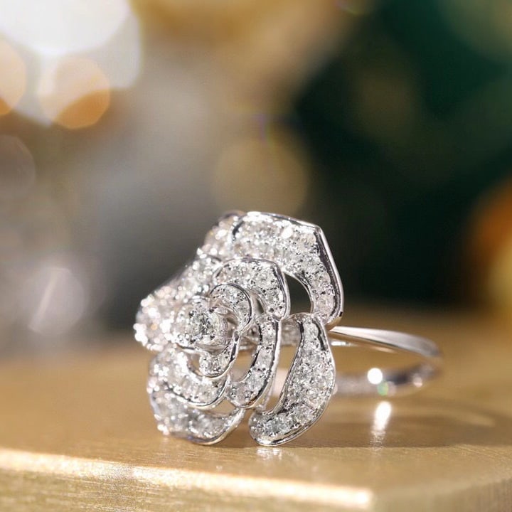 14k Gold 1 Ct Natural H Diamond & Flowers Ring - 2