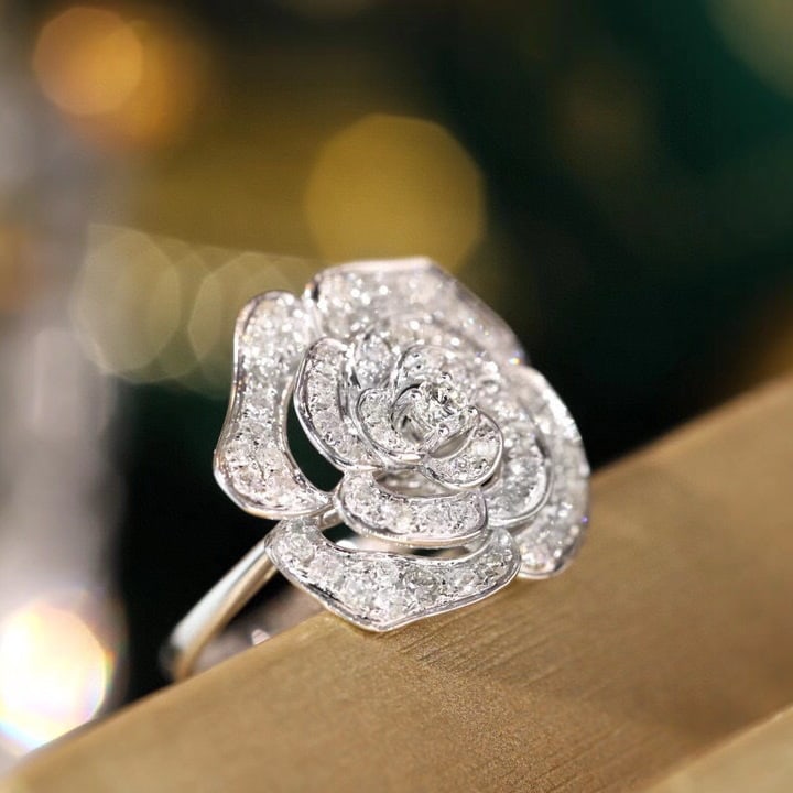 14k Gold 1 Ct Natural H Diamond & Flowers Ring - 4