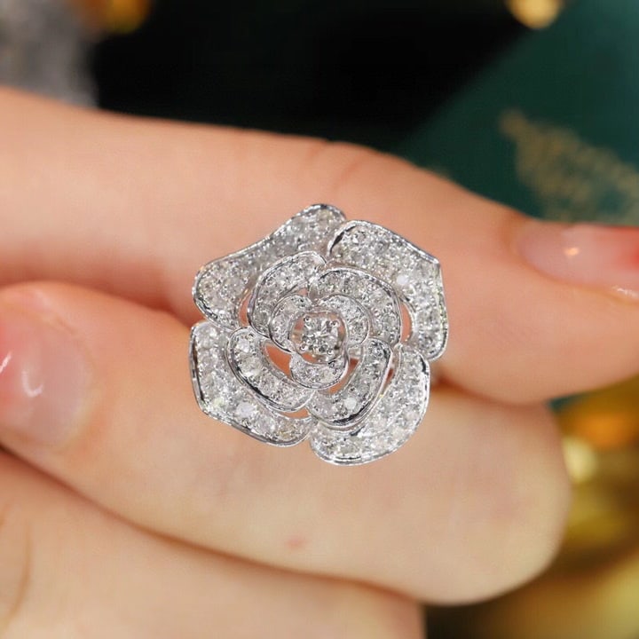 14k Gold 1 Ct Natural H Diamond & Flowers Ring - 5