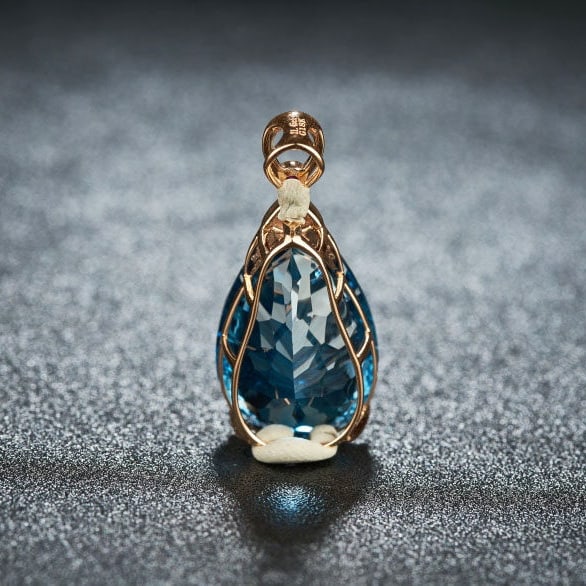 14k Gold 21.45 Ct Natural Topaz & Diamond & Ruby Pendant( Without Chain ) - 5