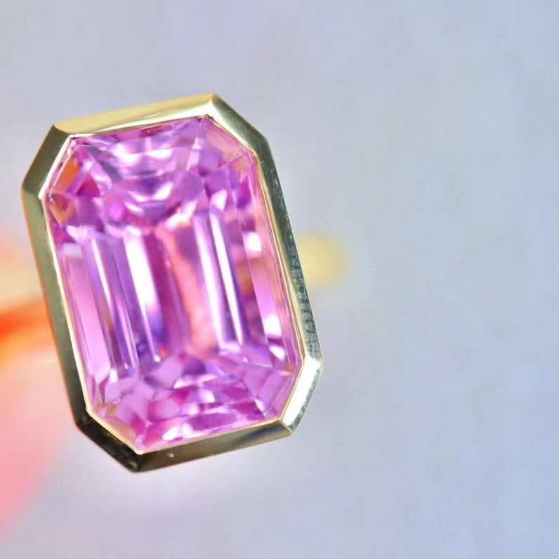 14k Gold 8.5 Ct Natural Kunzite Ring - 3