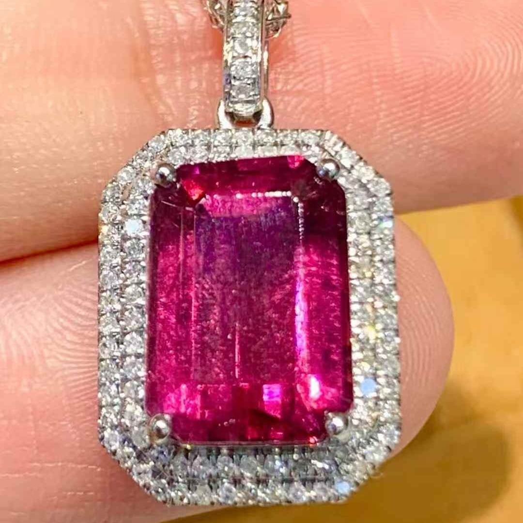 14k Gold 4.1 Ct Natural Tourmaline & Diamond Pendant( Without Chain ) - 2