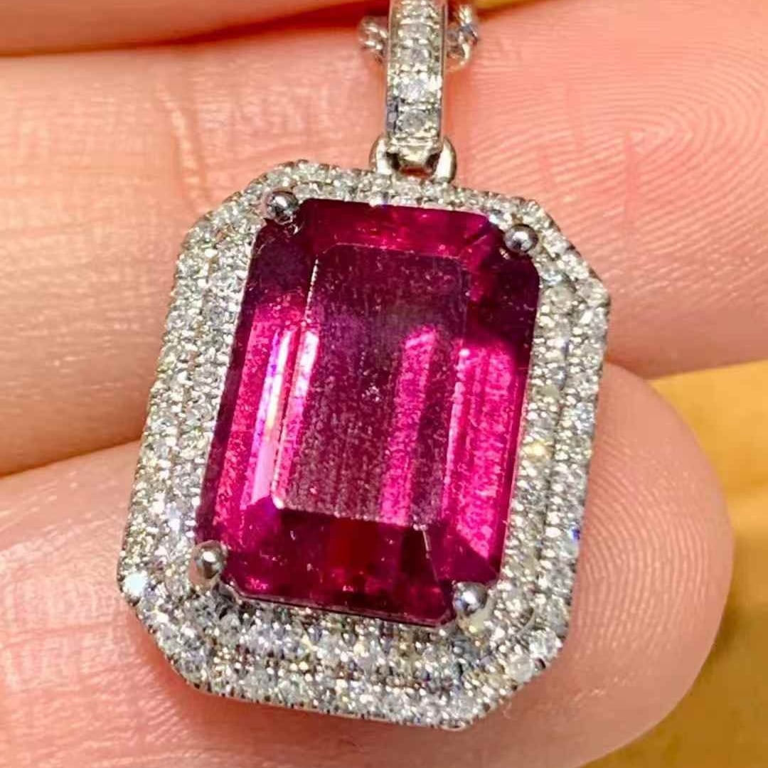 14k Gold 4.1 Ct Natural Tourmaline & Diamond Pendant( Without Chain ) - 3