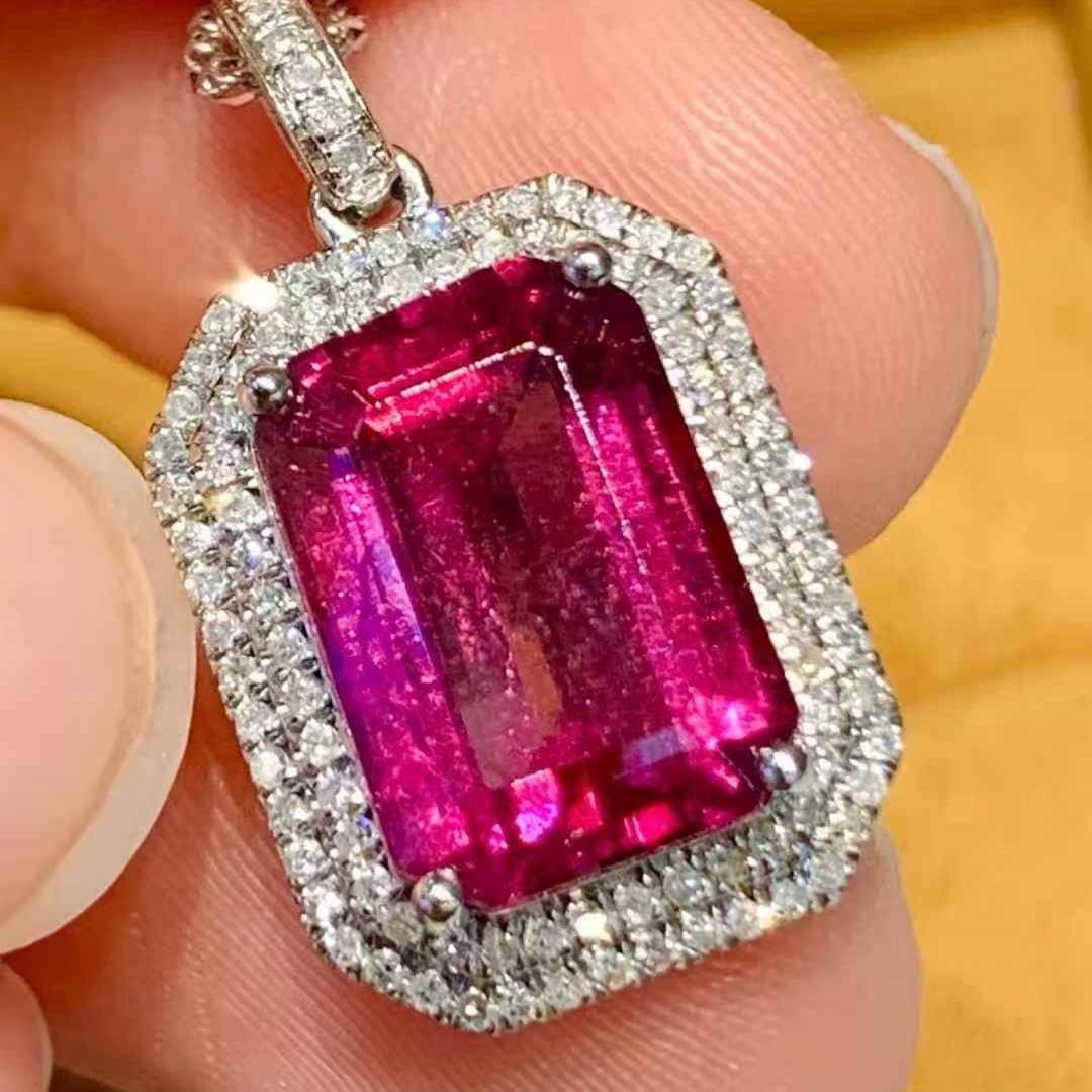 14k Gold 4.1 Ct Natural Tourmaline & Diamond Pendant( Without Chain ) - 4