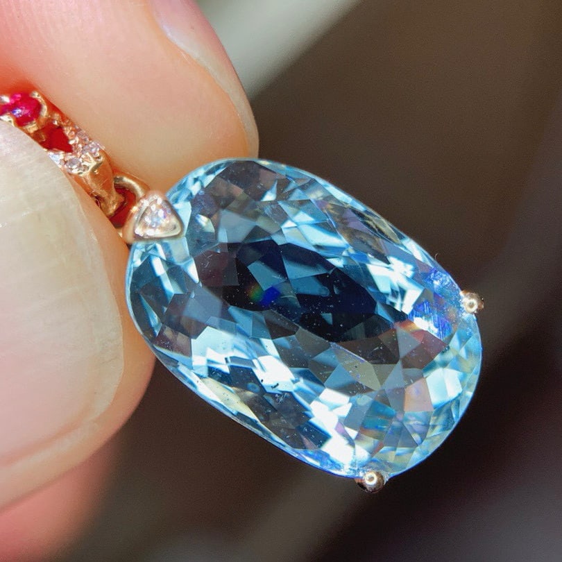 14k Gold 7.0 Ct Natural Aquamarine & Diamond Pendant( Without Chain ) - 2