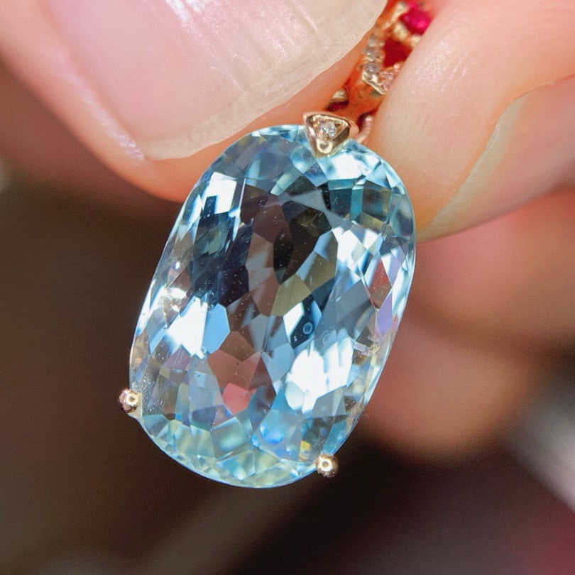 14k Gold 7.0 Ct Natural Aquamarine & Diamond Pendant( Without Chain ) - 3