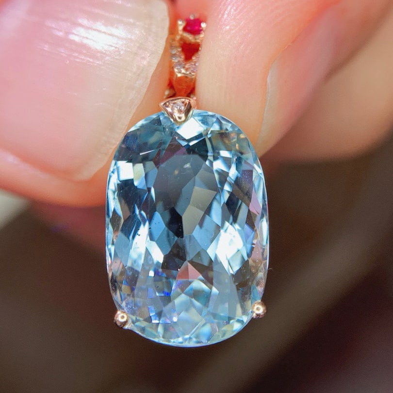 14k Gold 7.0 Ct Natural Aquamarine & Diamond Pendant( Without Chain ) - 5