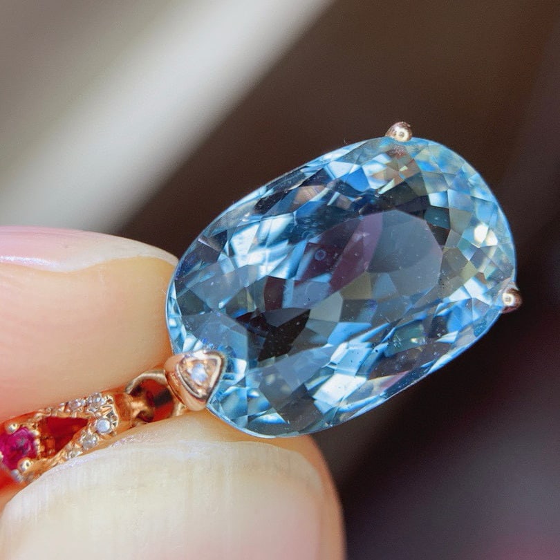 14k Gold 7.0 Ct Natural Aquamarine & Diamond Pendant( Without Chain ) - 6