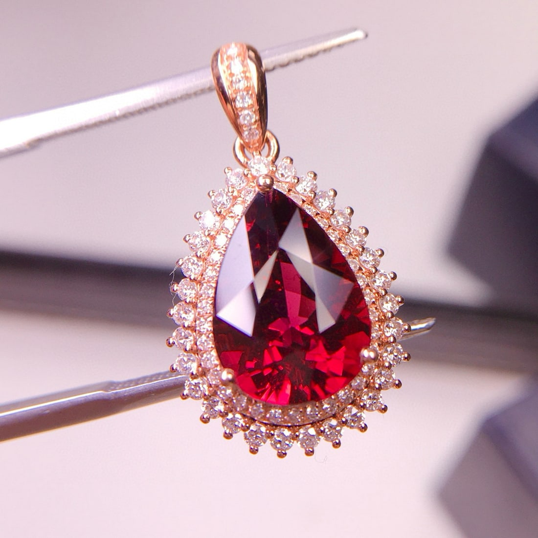 14k Gold 3.92 Ct Natural Tourmaline & Diamond Pendant( Without Chain ) - 2