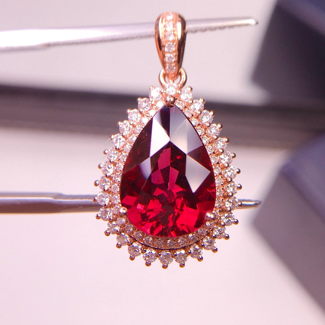 14k Gold 3.92 Ct Natural Tourmaline & Diamond Pendant( Without Chain ) - 4