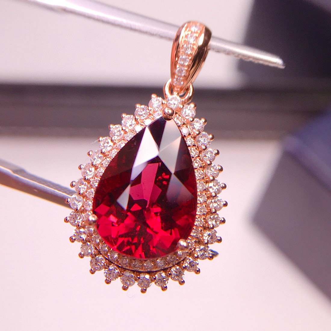 14k Gold 3.92 Ct Natural Tourmaline & Diamond Pendant( Without Chain ) - 5