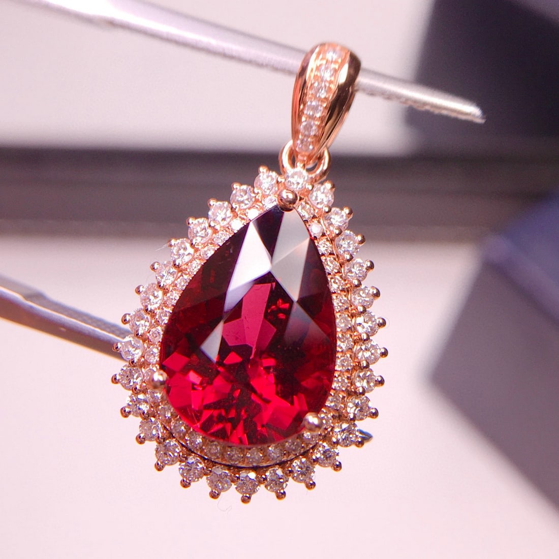 14k Gold 3.92 Ct Natural Tourmaline & Diamond Pendant( Without Chain ) - 6