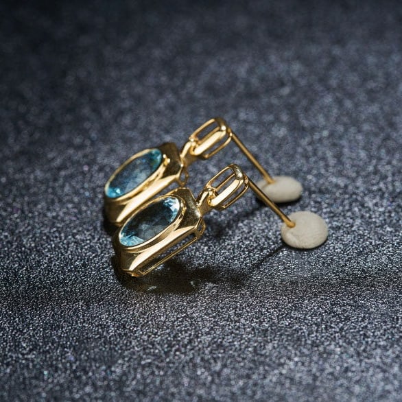 14k Gold 3.11 Ct Natural Aquamarine Earrings - 3