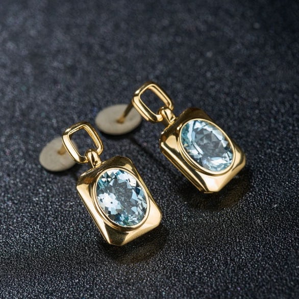 14k Gold 3.11 Ct Natural Aquamarine Earrings - 6