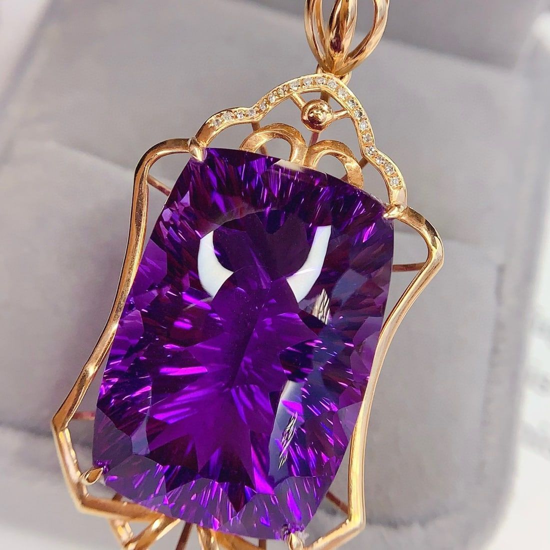 14k Gold 41.4 Ct Natural Amethyst & Diamond Pendant( Without Chain ) - 4