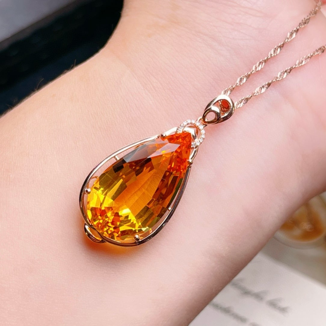 14k Gold 19.93 Ctw Natural Citrine & Diamond Pendant( Without Chain ) - 3