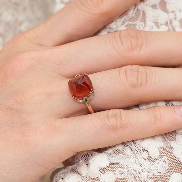 14k Gold 8.66 Ct Natural Spessartine & Tsavorite Ring - 8