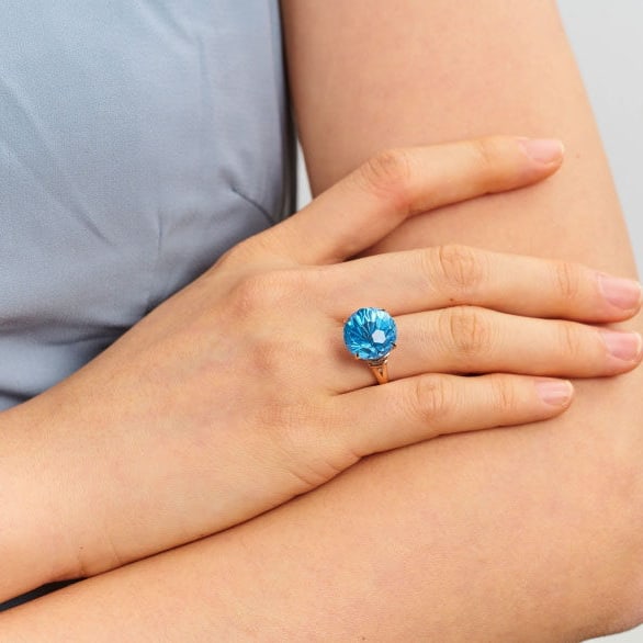 14k Gold 13.85 Ct Natural Topaz & Diamond Ring - 6