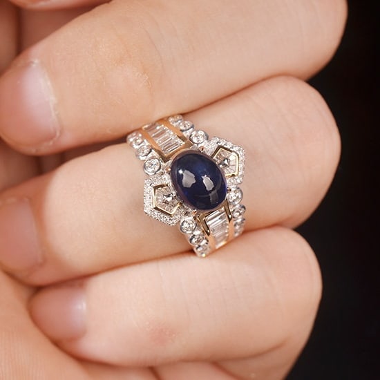 14k Gold 3.78 Ctw Natural Sapphire & Diamond Ring - 5