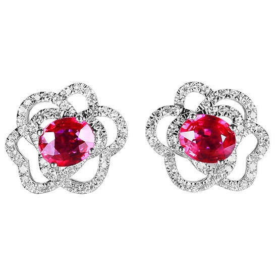 14k Gold 1.35 Ctw Natural Ruby & Diamond Earrings - 5